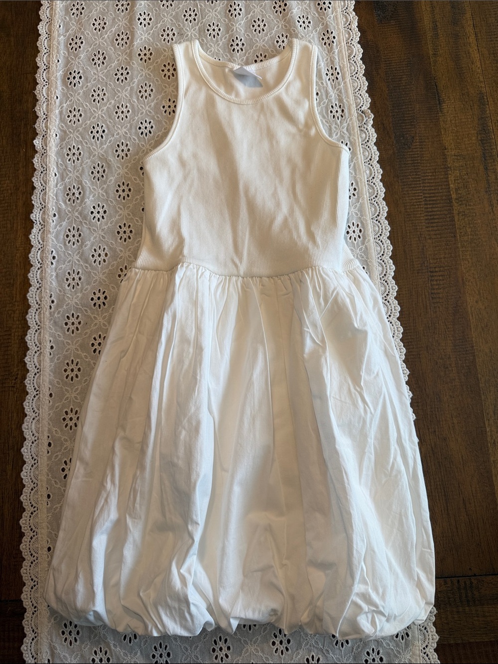 Zara White Ribbed Sleeveless Bubble Hem Dress for Girls size 9 NWOT